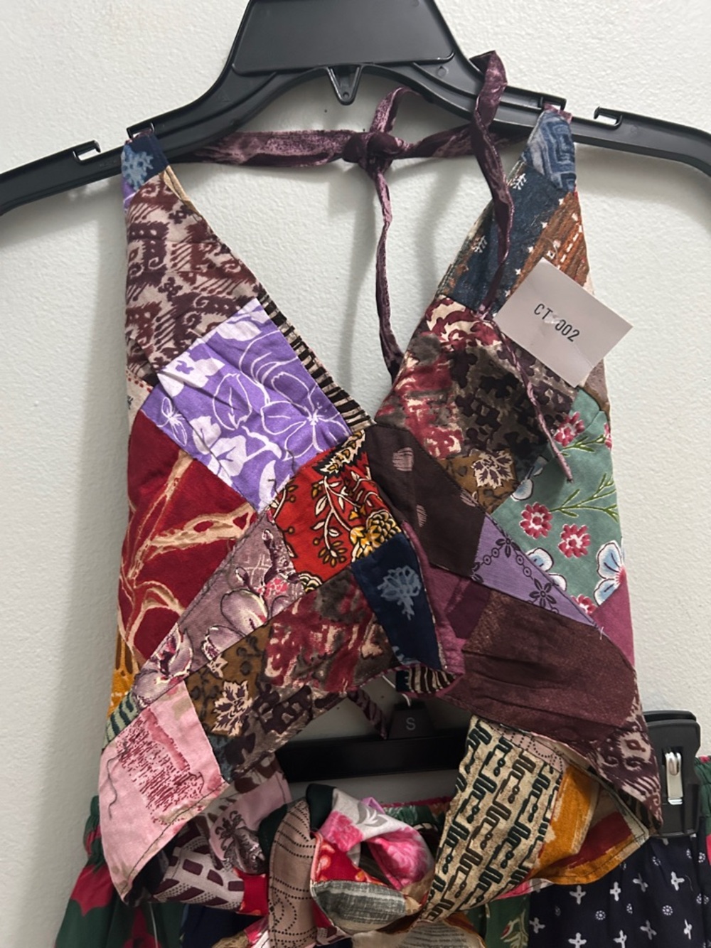 Patchwork 2pcs skirt set , Maxi Skirt and matching halter Top Multicolor S/M - Picture 3 of 5